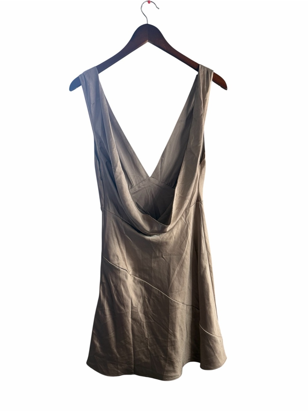 Meshki Nadia Satin Mini Dress with Cowl Back Taupe - Picture 3 of 7